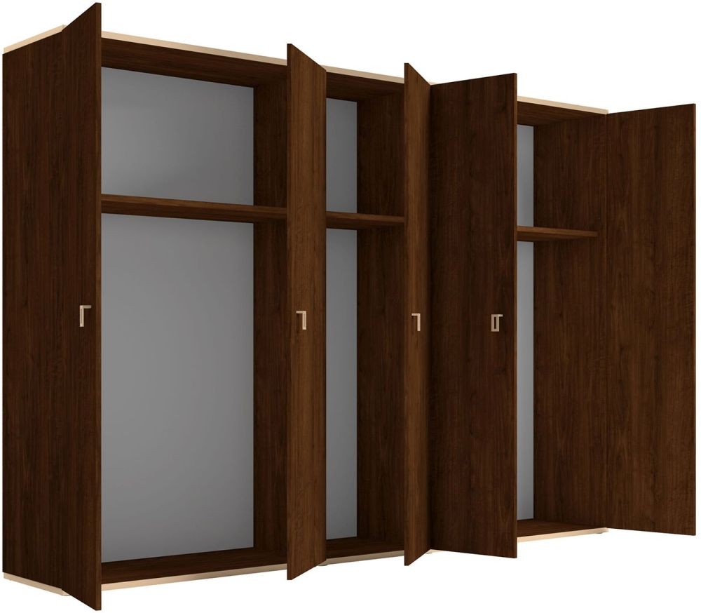 Product photograph of Modern Eva Walnut Italian 5 Door Wardrobe With Gold Trim from Choice Furniture Superstore.